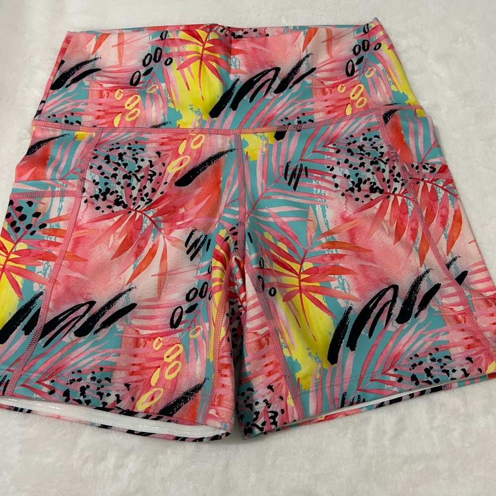 Constantly Varied Gear Vibrant Coral, teal, pink and Yellow Athletic Shorts